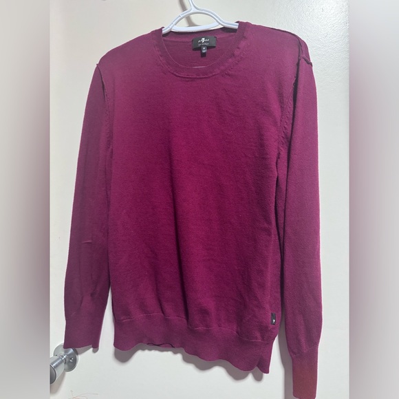 7 For All Mankind Sweater Mens Small-Med Red Pullover Crewneck Lightweight Knit - Picture 2 of 8